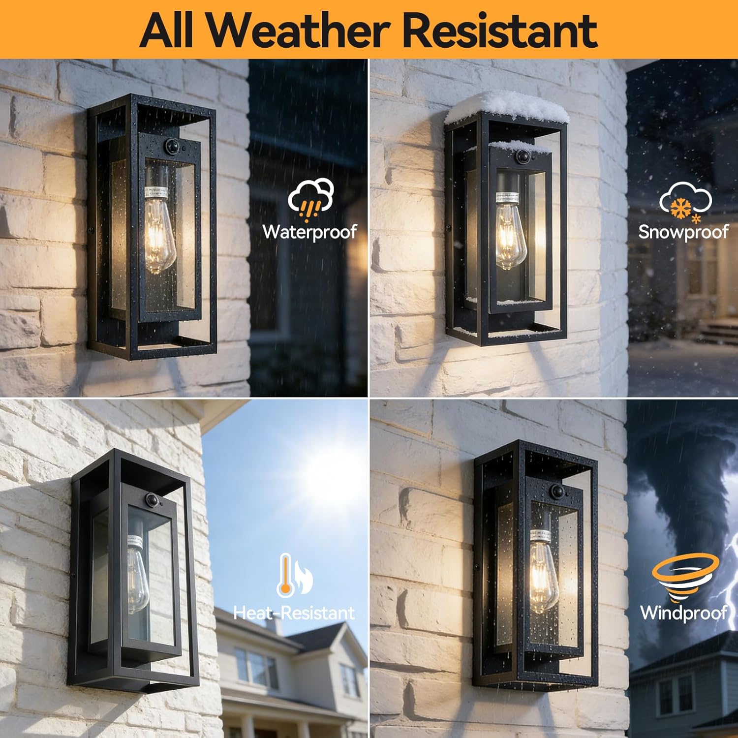 14" Motion Sensor Outdoor Light Fixture Wall Mount, Black Exterior Lighting Fixtures Dusk to Dawn Outdoor Lighting for House Exterior Coach Lights with Clear Glass for Garage Porch Patio 2Pack