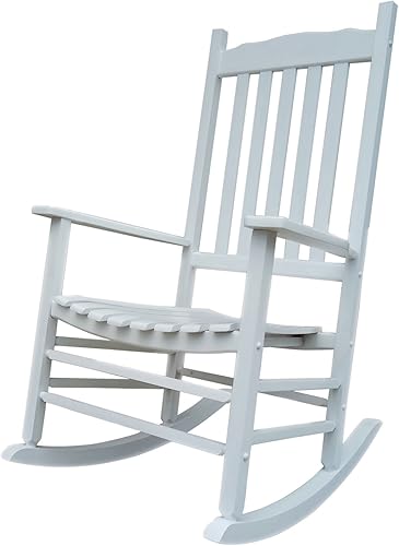Mecedora mecedora A001WT de madera blanca para porche, mecedora para exteriores, fácil de montar, tamaño cómodo, uso en exteriores o interiores