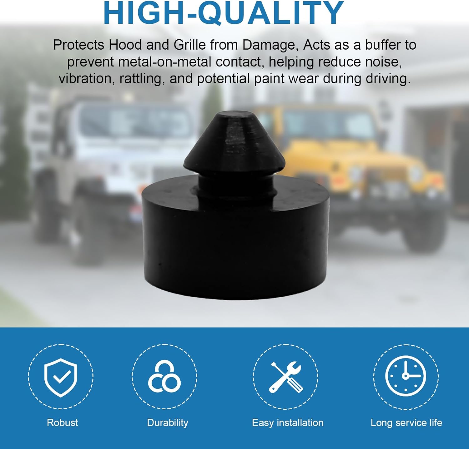 Hood Stop Bumper Replacement for Omix-ADA Parts #12031.01, Compatible with 1987-1995 Jeep Wrangler YJ Accessories, Durable Rubber Hood Grille Cushion Bumper - 2 Pack