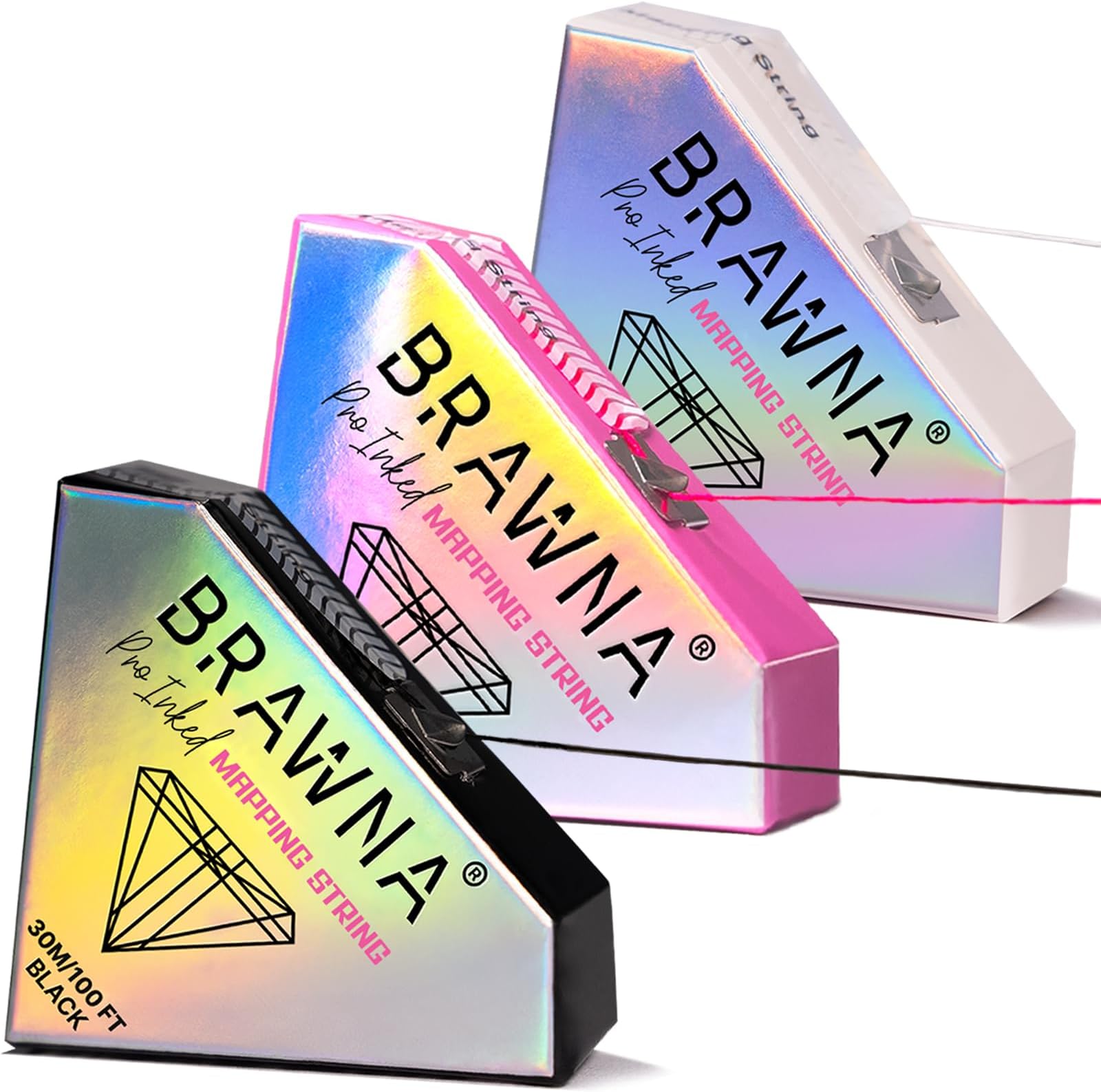 BRAWNA 3 Pack Pre Inked Mapping String for Brows, Eyes and Lips - White, Pink, Black - Microblading Supplies - PMU Kit