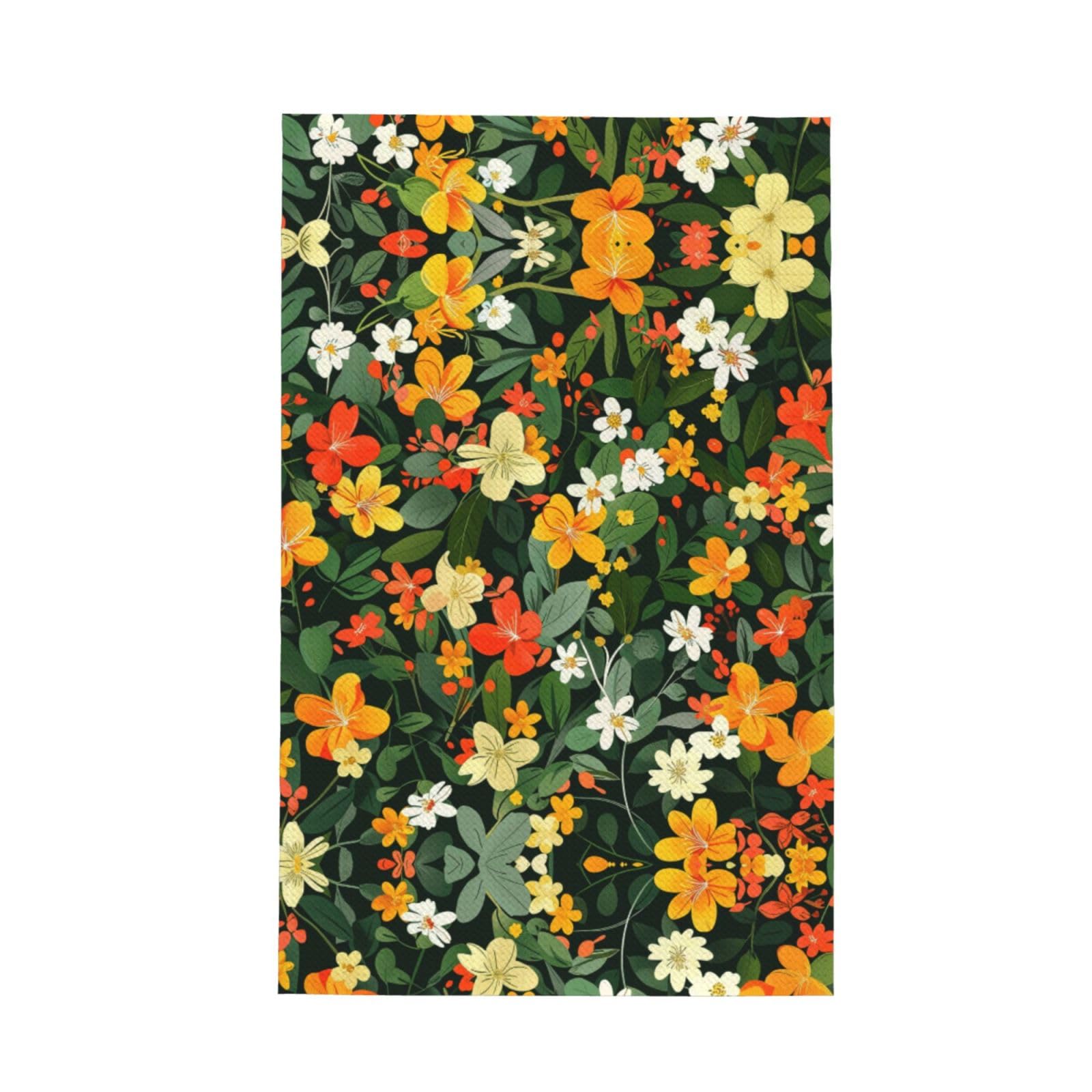 Xxahnbm Black Crowded Orange Bouquets Print Waffle Kitchen Towel,Absorbent Hand Towel