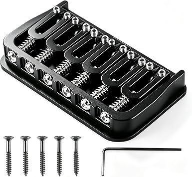 6 String Electric Guitar Fixed Bridge, Metal Hardtail Bridge with Mounting Hardware Adjustable & Stable Vibration Transfer, Improves Tone & IntonationBlack