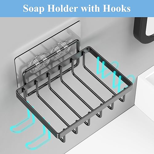 Miniatura 2 de Yioaili Jabonera de barra para pared de ducha con ganchos, jabonera adhesiva para baño, negro, 1 paquete