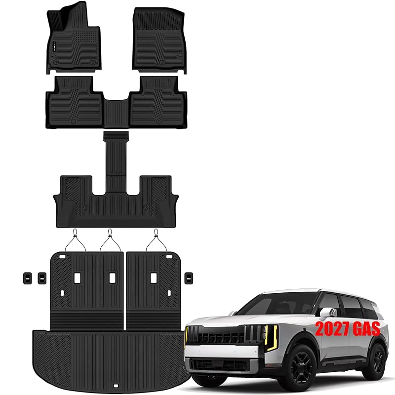 Kit de tapetes, forro do porta-malas e revestimento do encosto AUXKO para Kia Telluride 2027 a gasolina, 7 ou 8 lugares, 8 peças