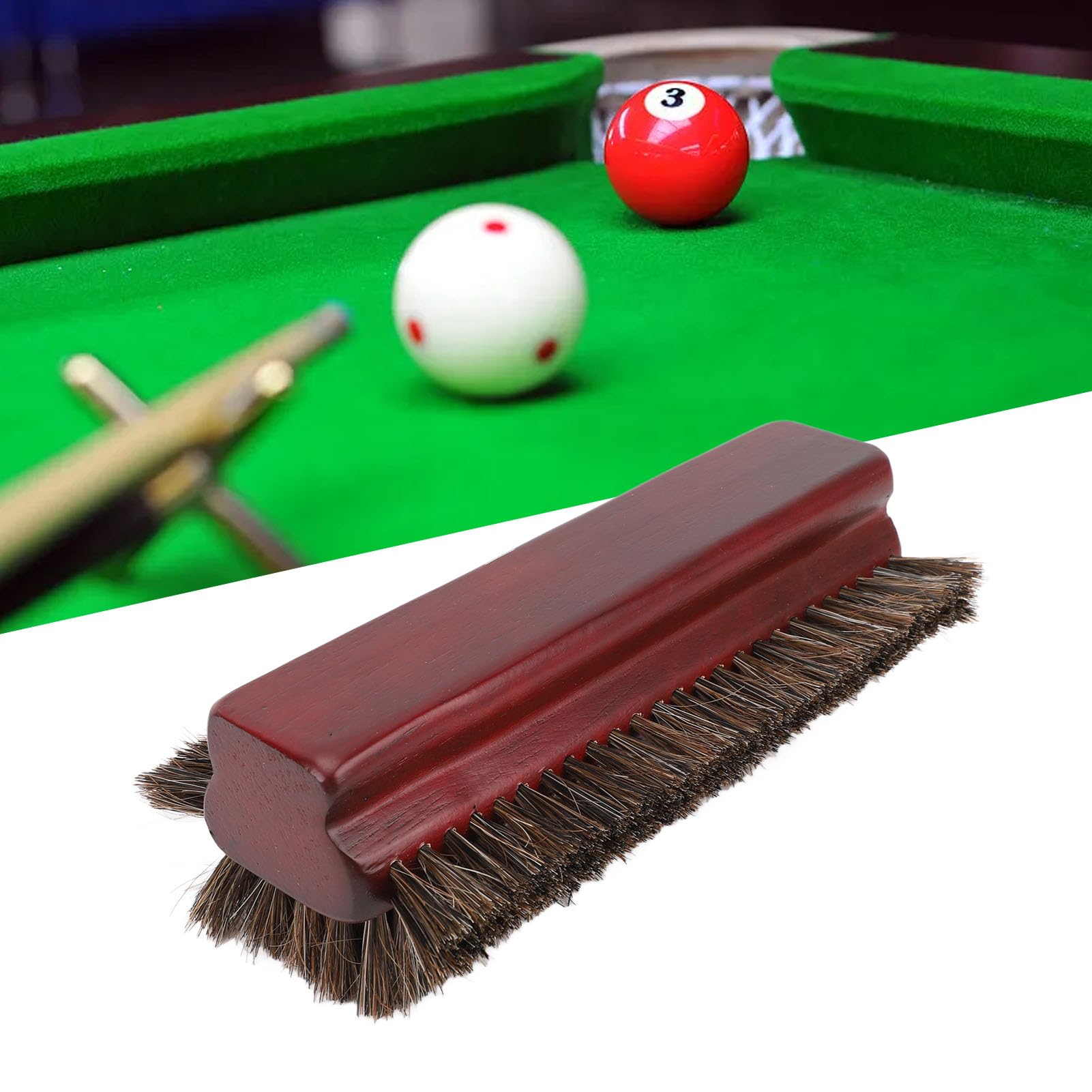 Cepillo para Mesa de Billar, Crin de Caballo Premium, Limpiador de 3 Lados para Mesa de Billar, Pelo de Caballo de Madera para Entusiastas, Color Burdeos