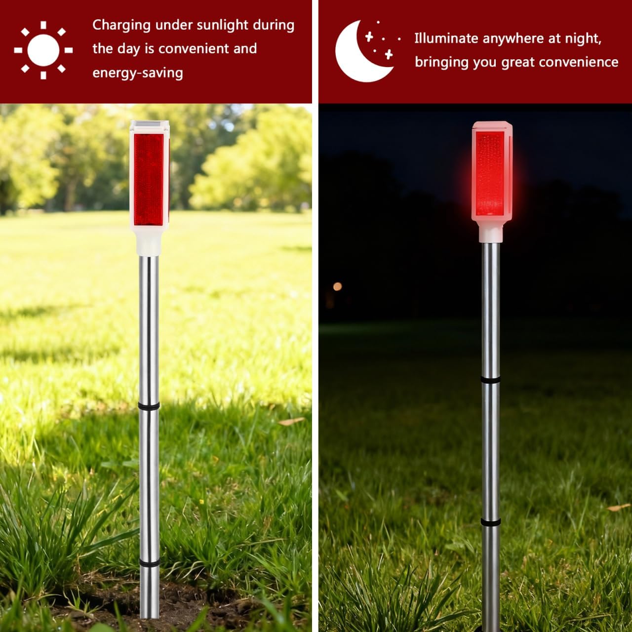 DOITOOL 2 Pcs Driveway Markers Solar Powered, 30 Inch Reflective Red Driveway Reflectors on Poles for Snow Road Outdoor Yard Parking Lots Strobe Warning Landscape Lighting