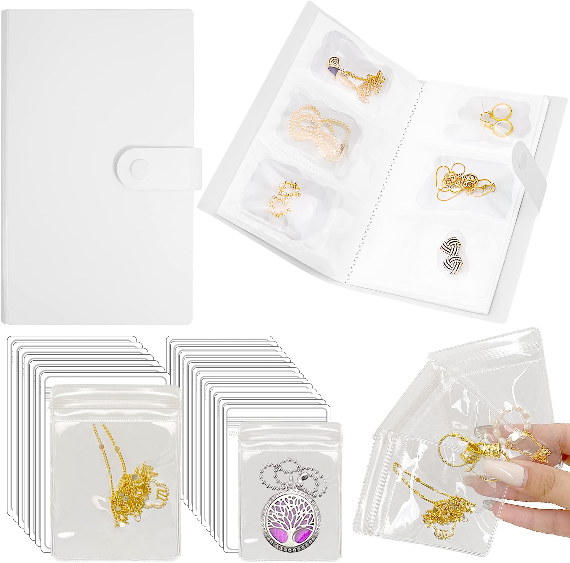 120 Grids Jewelry Storage Book and 80 PVC Bags Jewelry Organizer Bag Jewelry Storage Book with Pockets Jewelry Packaging Bag Rings Earrings Pouch Clear Zipper Bag PVC Lock Bags (Transparent)