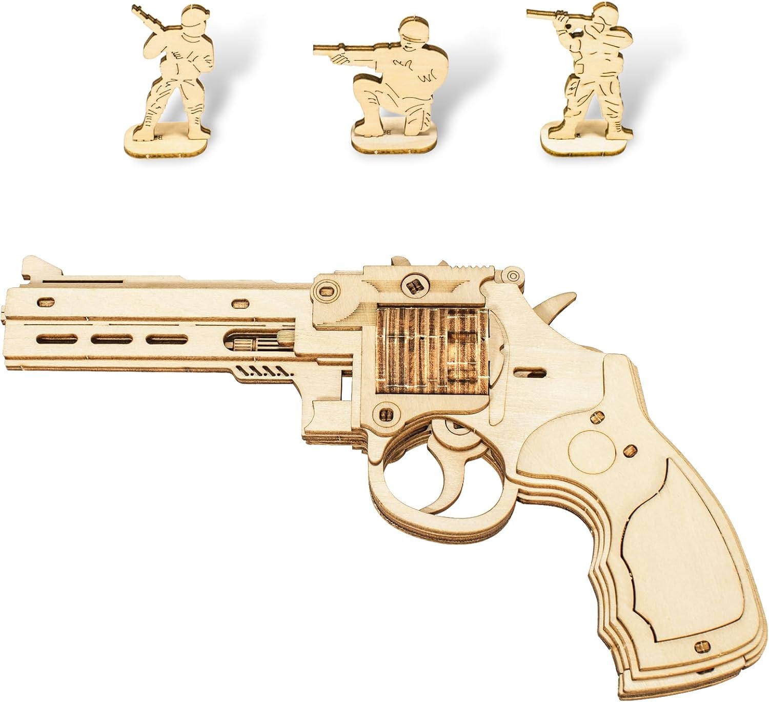 3D Wooden Puzzles for Adults,Wooden Toy for Kids and Adults,Model Building Kit,Educational Brain Teaser,Best Educational Christmas Birthday Day Gift for Friends (Wooden Revolver)