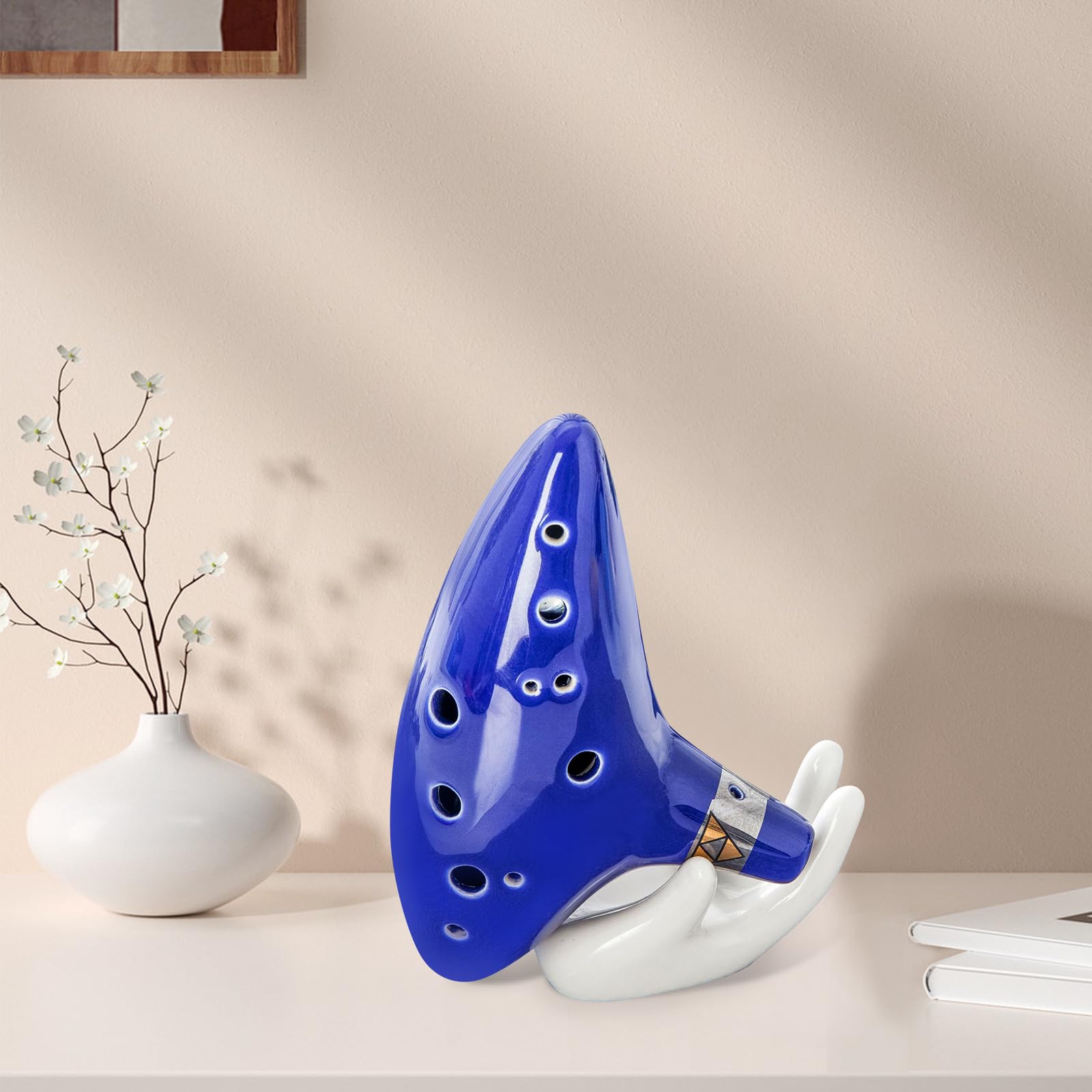 Nizirioo Ocarina, 12 Trous Alto C Ocarina, Céramique Piccolo Instrument Avec Présentoir En Forme De Main, Sac De Protection, Lanière Tour De Cou Et Livre De Chansons (Bleu)