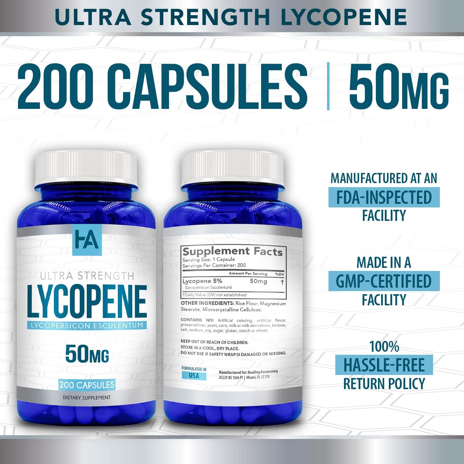 Naturally Derived Lycopene Supplement | Tomato Based Lycopene 50mg Antioxidant and Carotenoid Supplement for Heart and Prostate Support | Vegan Non-GMO & Made in US cGMP Labs (200 Veggie Capsules) - Image 5