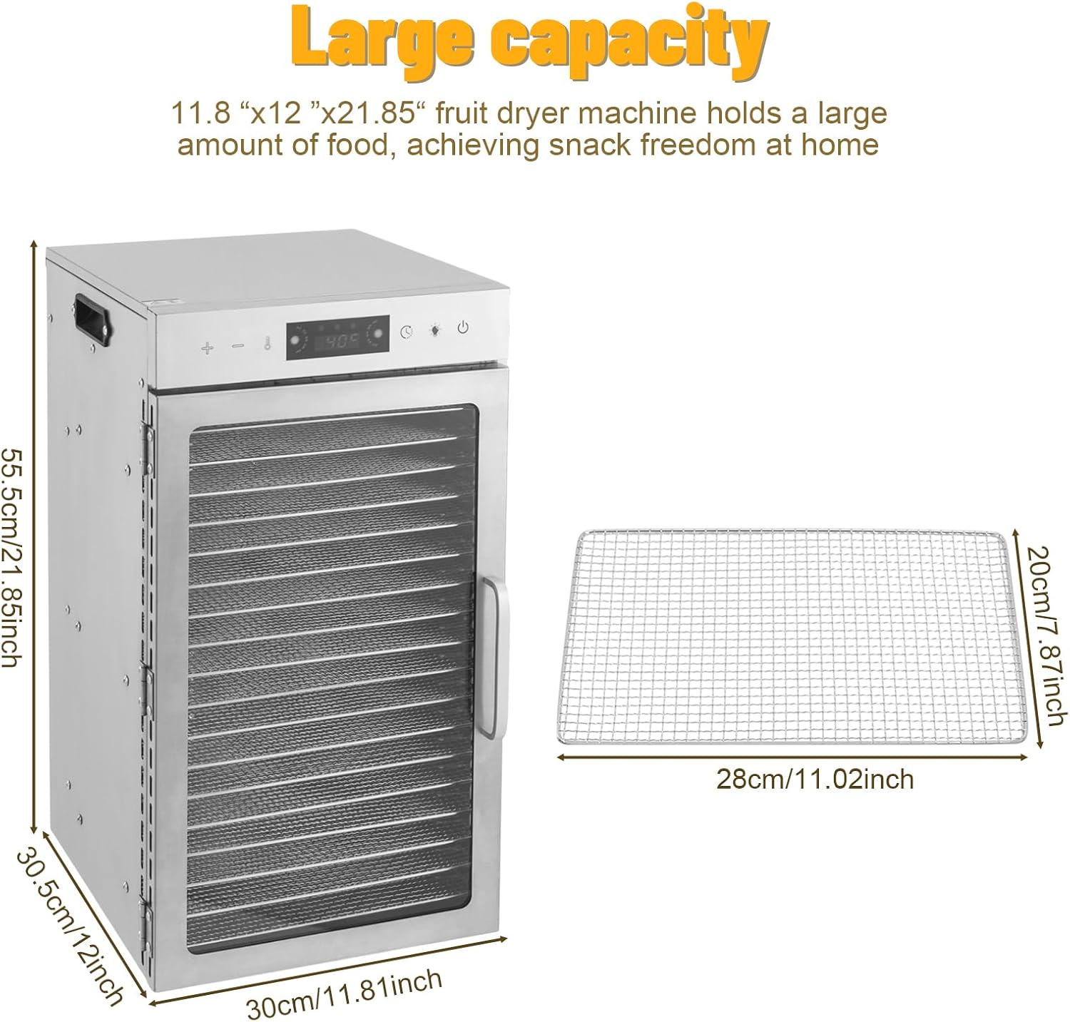 18 Tray Home Food Dehydrator Machine, 800W Stainless Steel, 12H Timer, Fruit/Vegetable/Meat Dryer