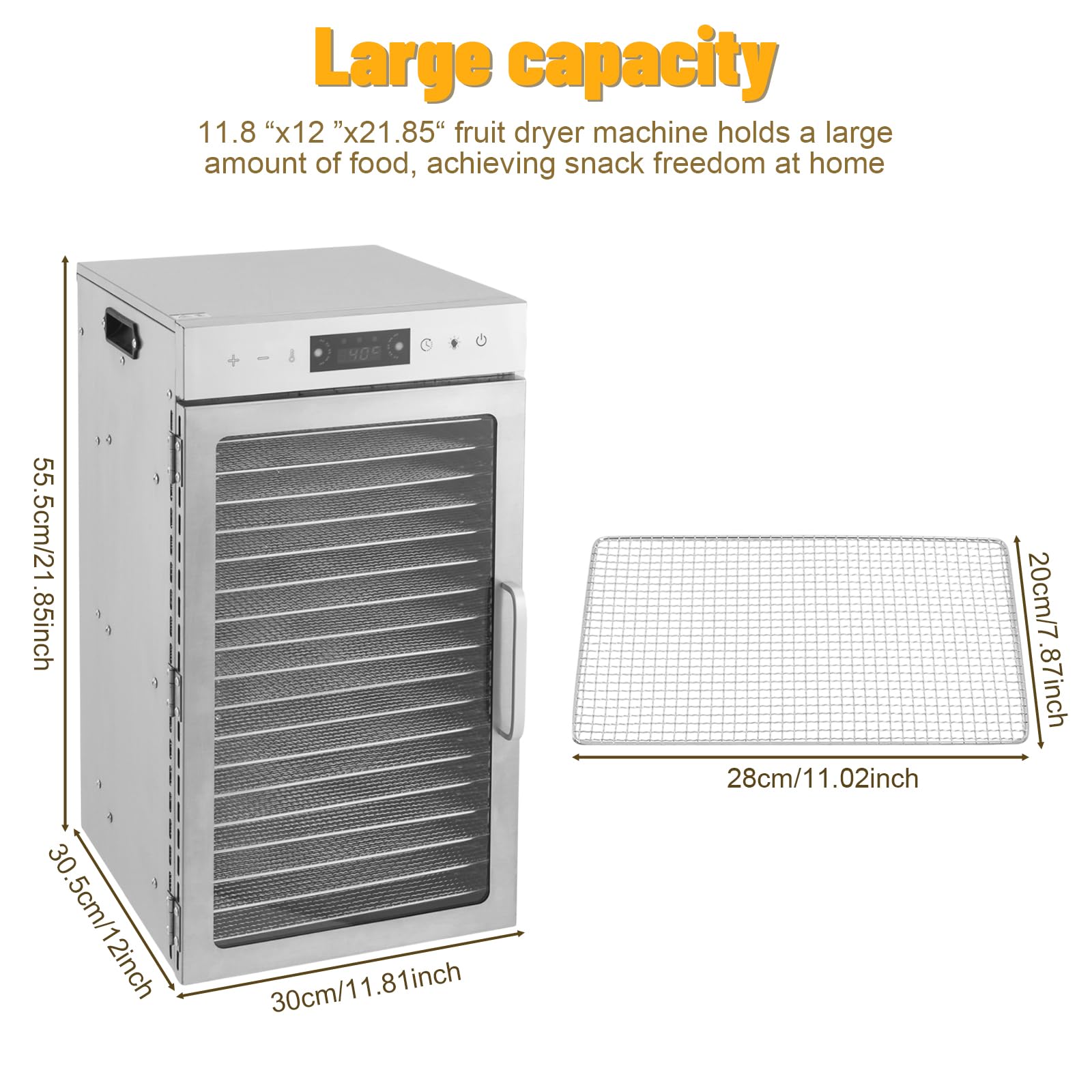 Gbonklong 18 Tray Home Food Dehydrator Machine, 800W Stainless Steel, 12H Timer, Fruit/Vegetable/Meat Dryer