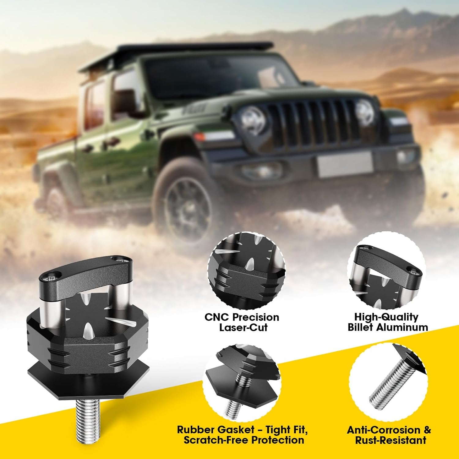 6-Pack Aluminum Hard Top Bolts Quick Removal Fastener Thumb Screws with Integrated D Ring, Compatible with Jeep Wrangler JK 2007-2018, JL 2018-2022, and Gladiator JT 2018-2022 (Black)