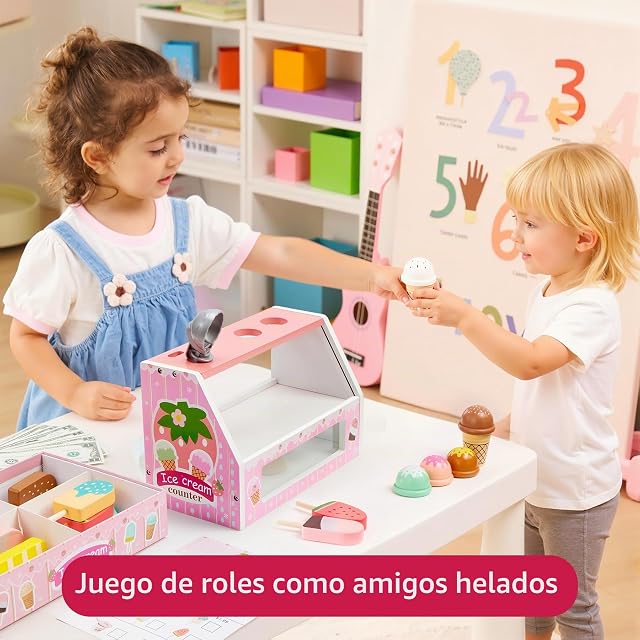 Foto 6 de 6 de SYNCFUN Juego de Helados de Madera de 33 Piezas, Juguete de Cocina y Comida para Juegos de rol para niños de 3