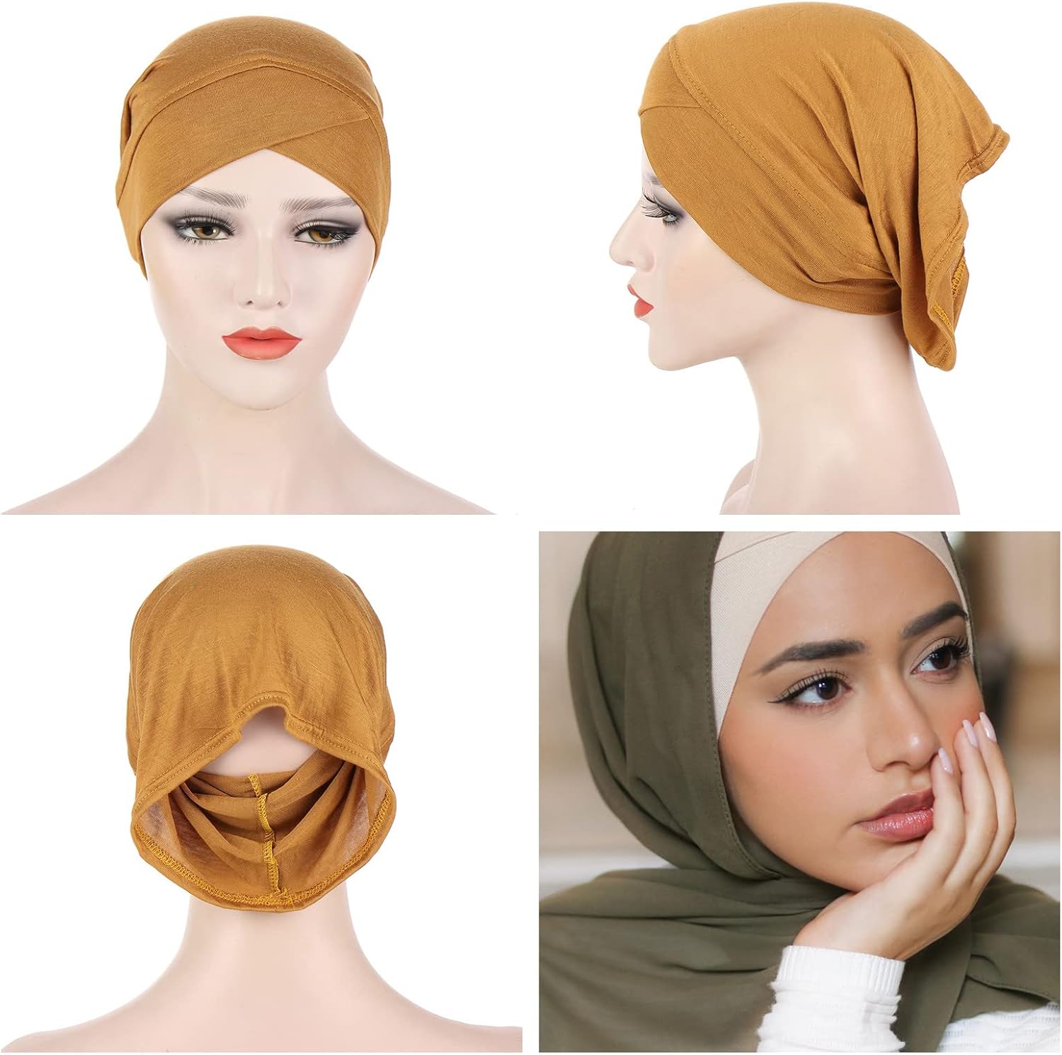 4 Pieces Muslim Inner Hijab Cap for Women Cross Turban Underscarf Undercap Bonnet Islamic Jersey Tube Caps - Image 3