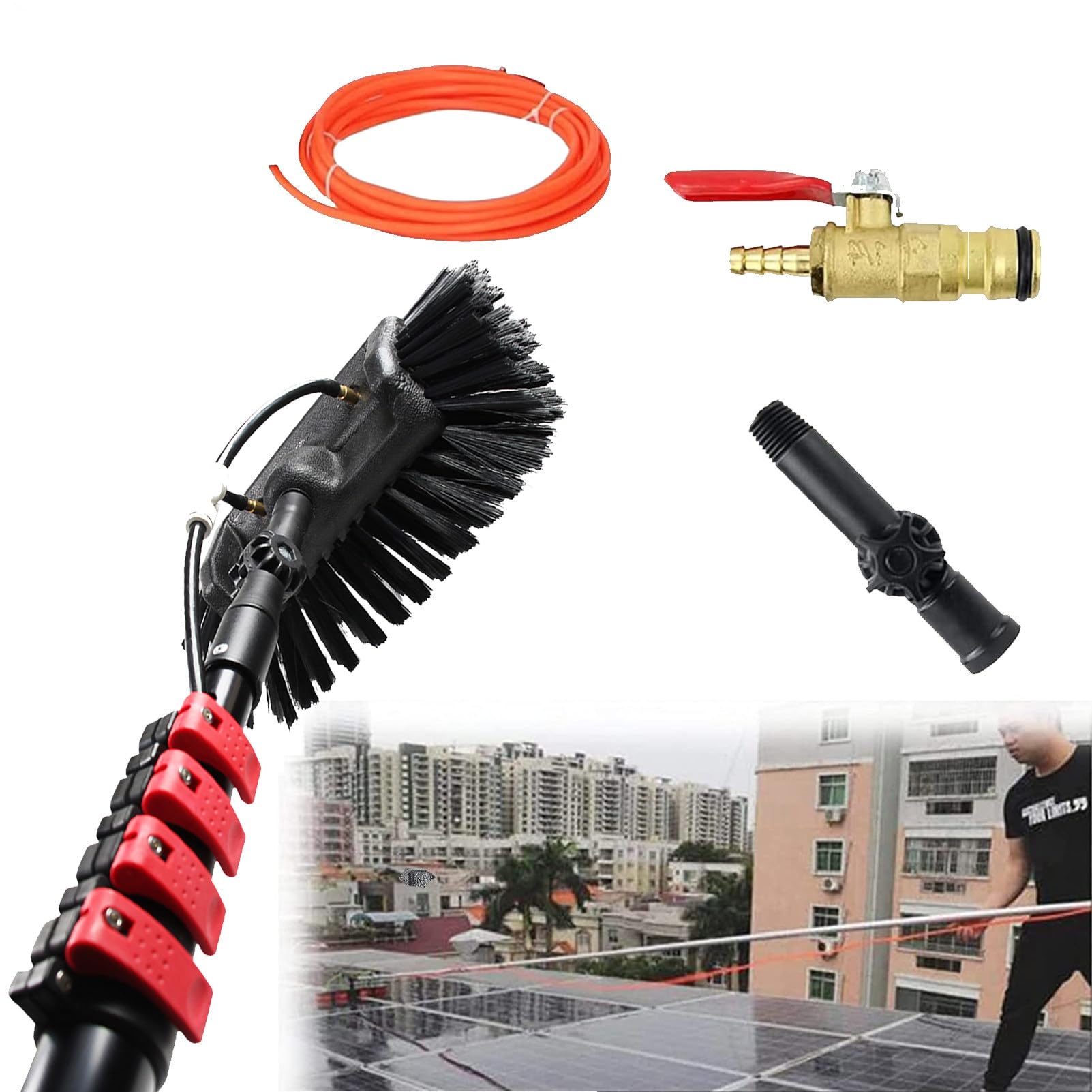 DUANHOZ 39.5ft Window Cleaning Rod, 6m Roof Cleaning Set, Solar Panel Cleaning Brush Clean PV And Solar Panel/Window Cleaning, Telescopic Brush 20ft - 35cm Brush Head,5.4M/18FT