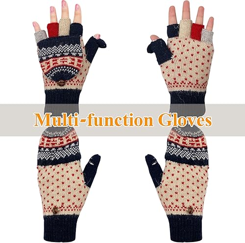 Miniatura 36 de Beurlike Guantes de invierno para mujer, de lana cálida, a prueba de viento, convertibles, sin dedos Negro