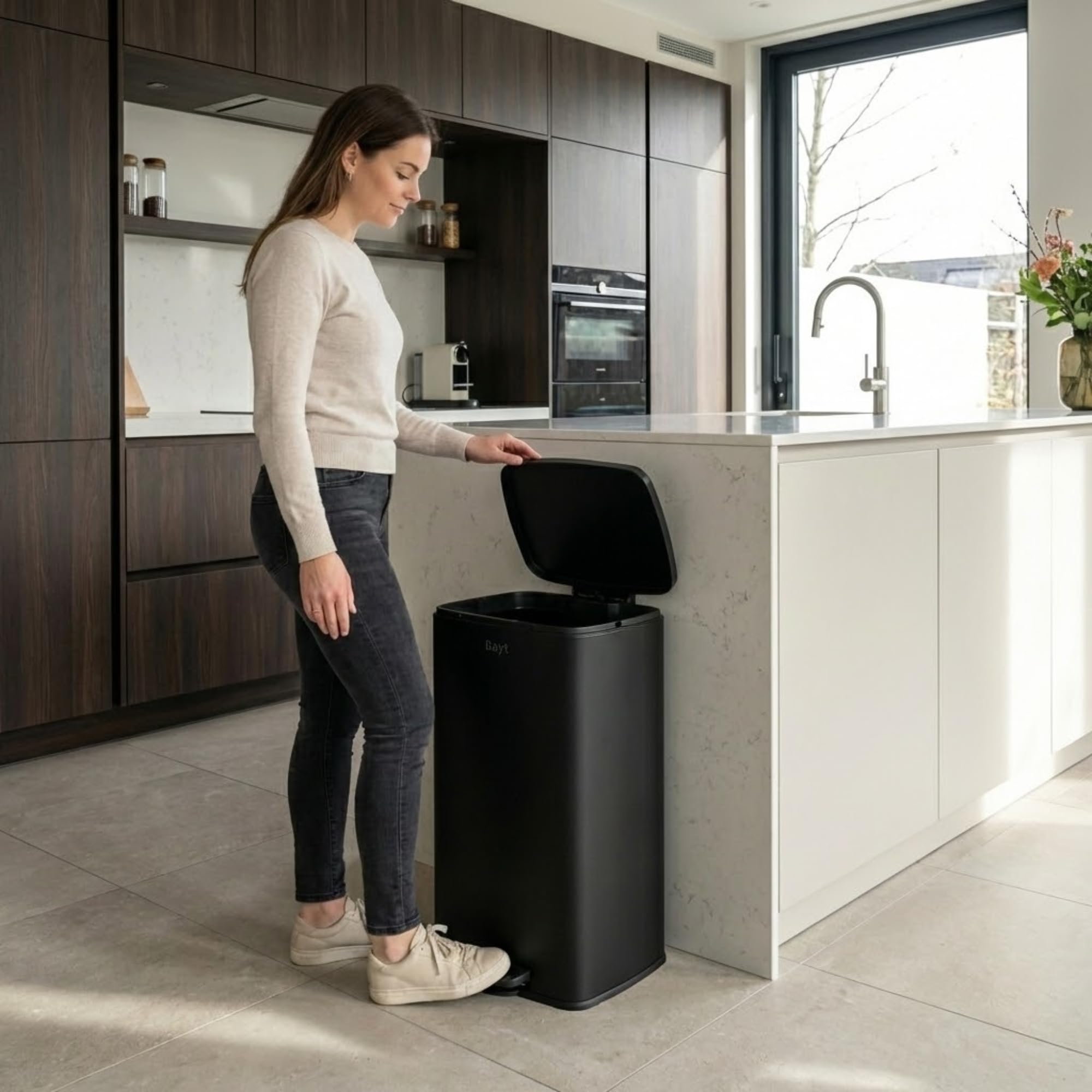 Bayt Kosz na śmieci – kosz na śmieci 60 litrów – kosz na śmieci 60 l – kosz na śmieci 60 l – pojemnik na odpady, stal nierdzewna, czarny
