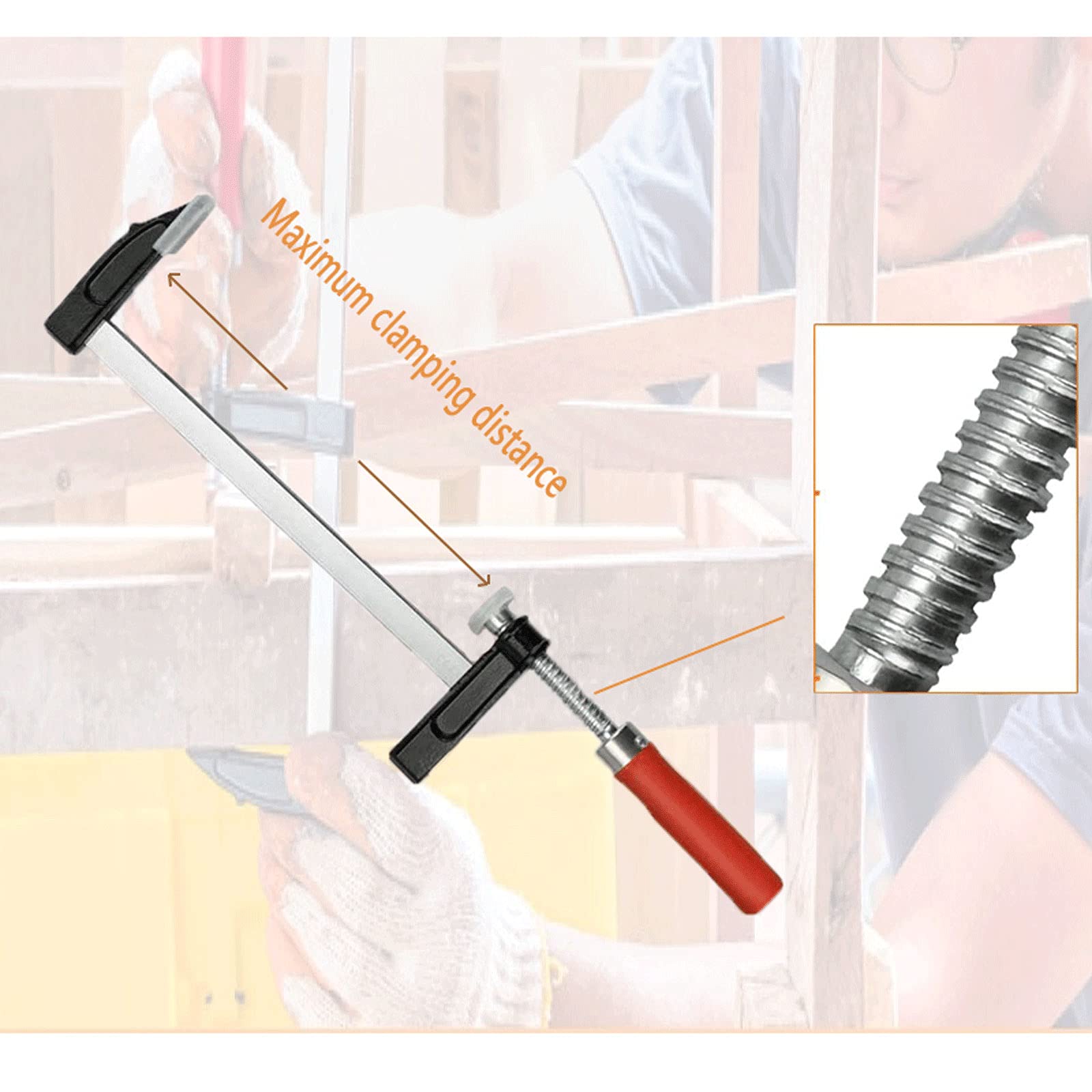Serre Joint Rapide, Serre Joint Dormant, en Acier Malléable Presse Antirouille Antidérapant pour Menuisier 4 Pièces (300-1200mm)