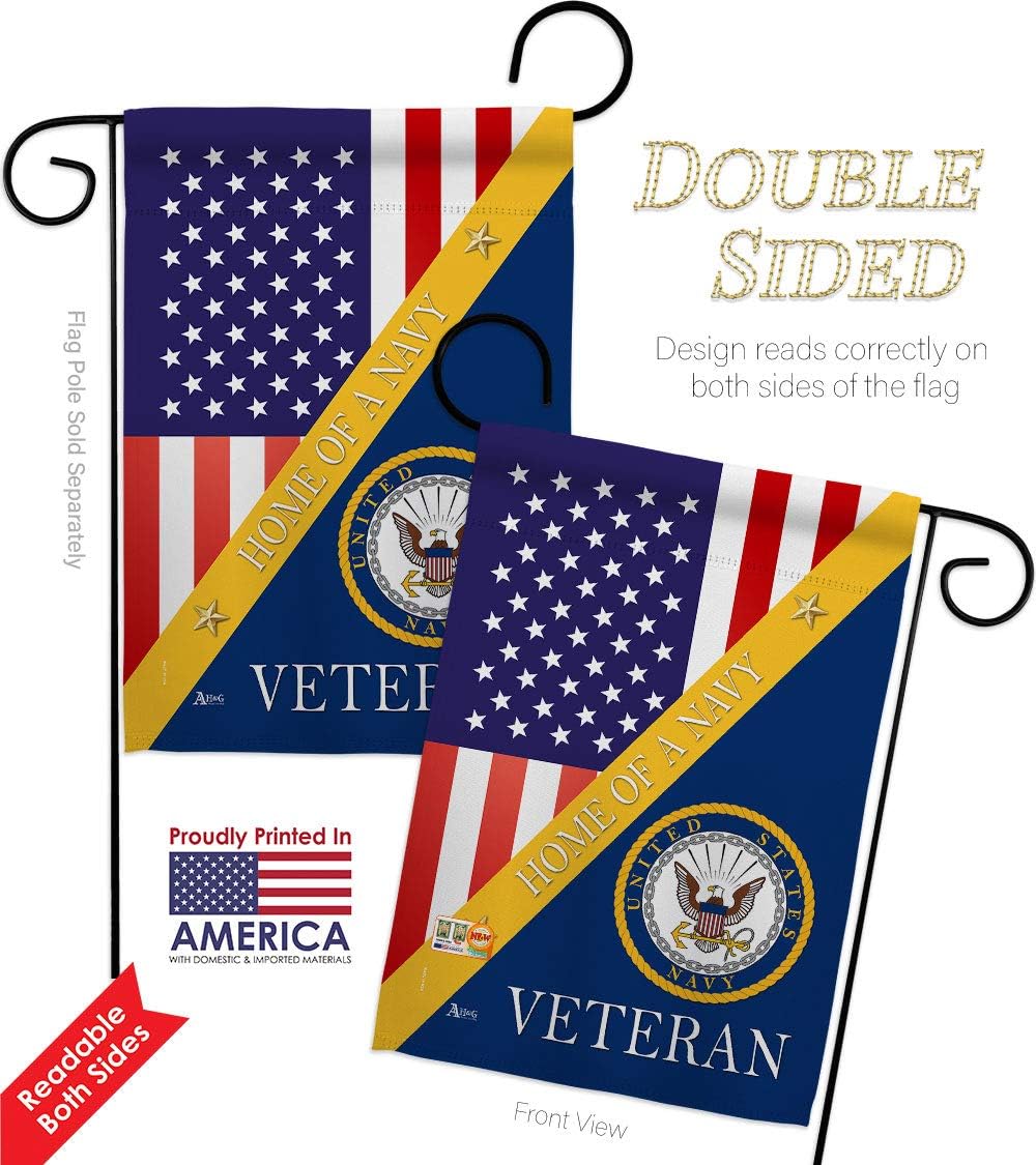 Home of Navy Garden Flag Set with Stand Armed Forces USN Seabee United State American Military Veteran Retire Official Small Decorative Gift Yard House Banner Double-Sided Made In USA 13 X 18.5