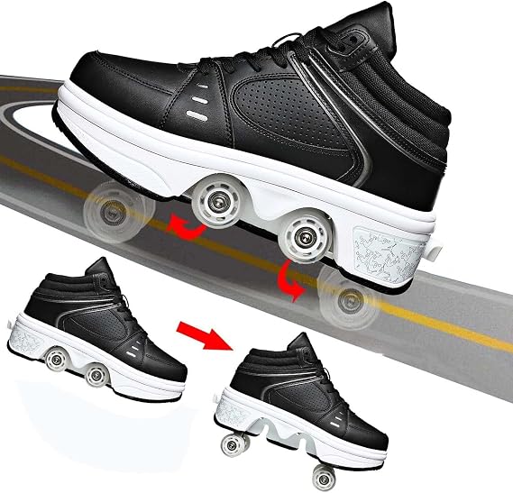 Roller Skate Shoes for Women Four Rounds Children's Roller Skates Shoes that Turn into Rollerskates Sneakers Outdoor Light Shoes with Wheels for Girls/Boys