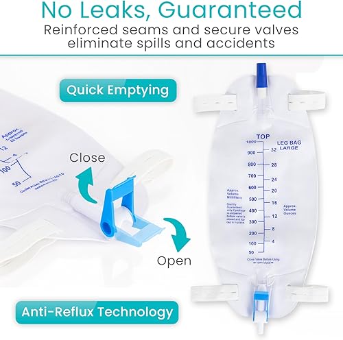 Miniatura 3 de Vive Bolsa de drenaje urinario para piernas con capacidad de 33.8 fl oz, tubo de 18 pulgadas, 1 bolsa de orina médica para usuarios de catéter e