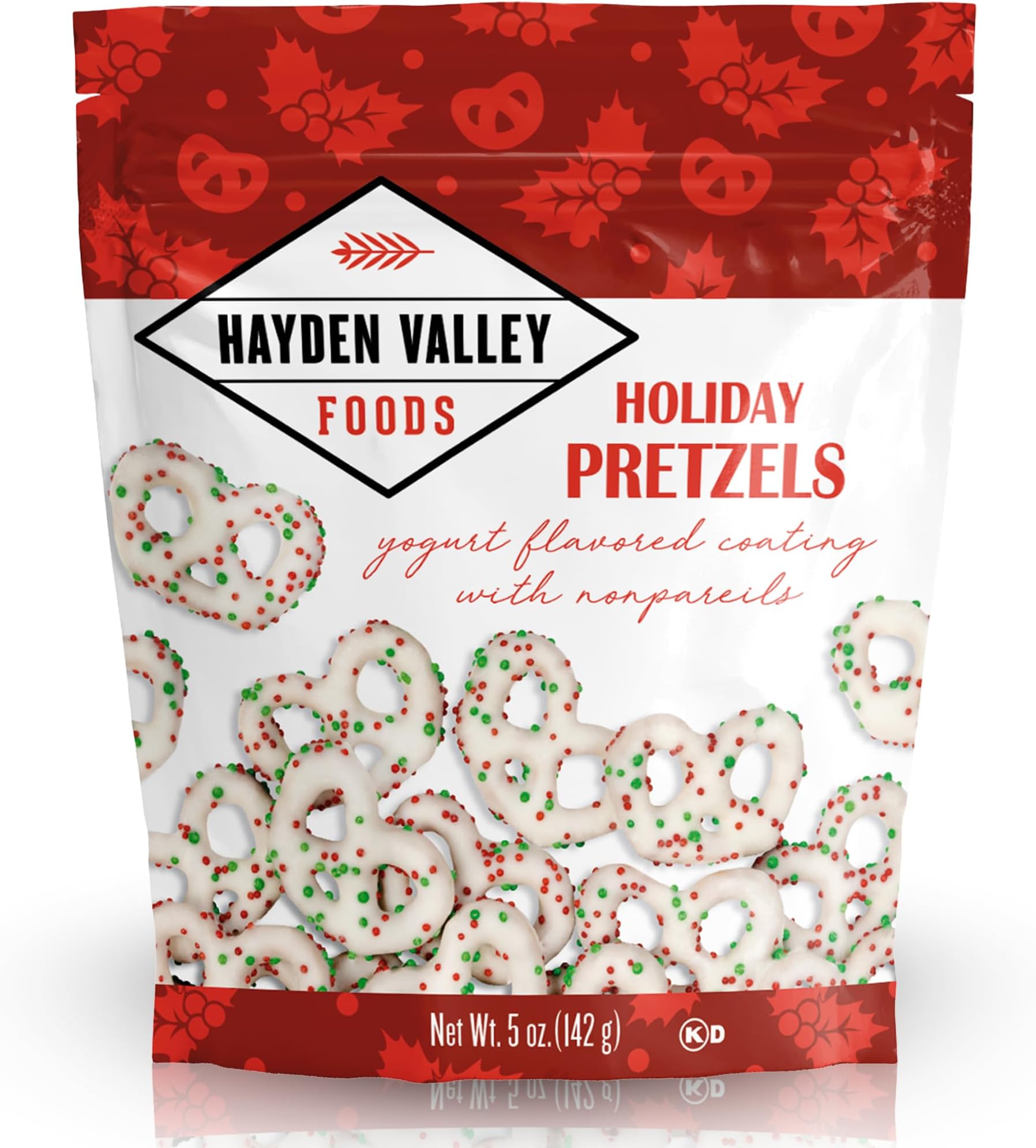 Hayden Valley Foods Holiday Yogurt Flavored Covered Pretzels | 5 oz Resealable Bag | Gourmet Christmas Pretzels