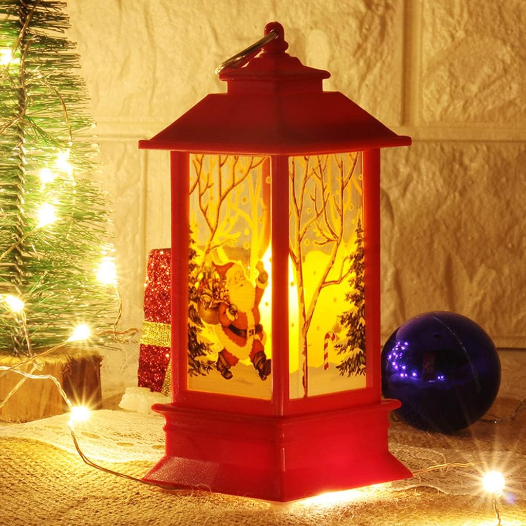 Spencer Tall Vintage Santa Claus Flameless Lanterns with LED Candle for Christmas Ornaments Decor Home Party Patio Decorative (Red, 7.87" Tall)