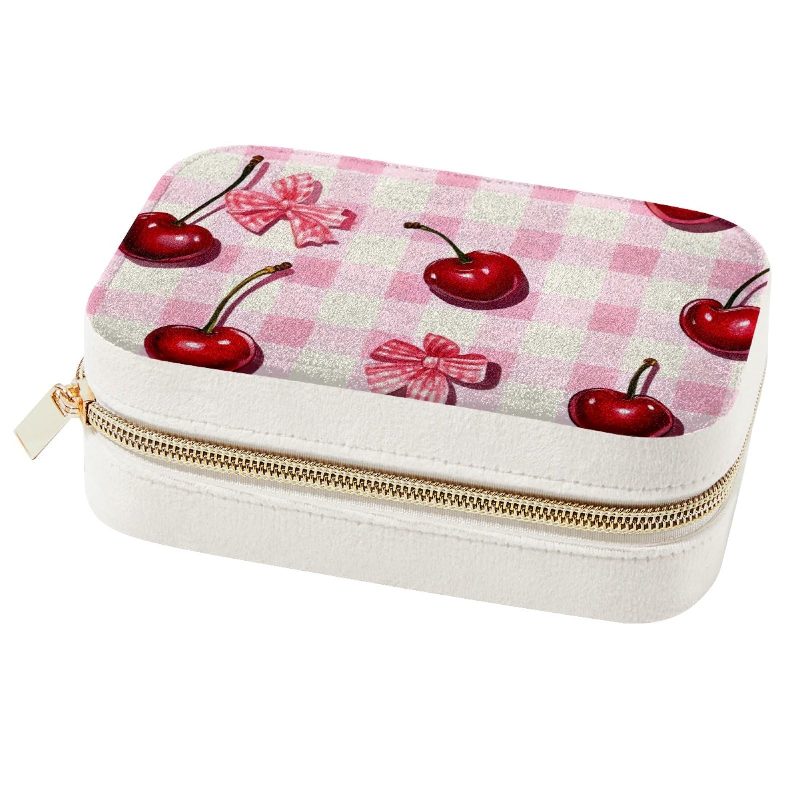 Boîte à bijoux portable rose avec nœud pour voyage et rangement de colliers