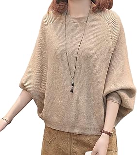 [Tiernyueth] 4色展開 セーター レディース ニット 長袖 プルオーバー ドルマンスリーブ クルーネック 着痩せ トップス 無地 パフ袖 ニットソー バルーンスリーブ リブ ボリューム袖 グレース 春秋冬 体型カバー 大きいサイズ 通勤