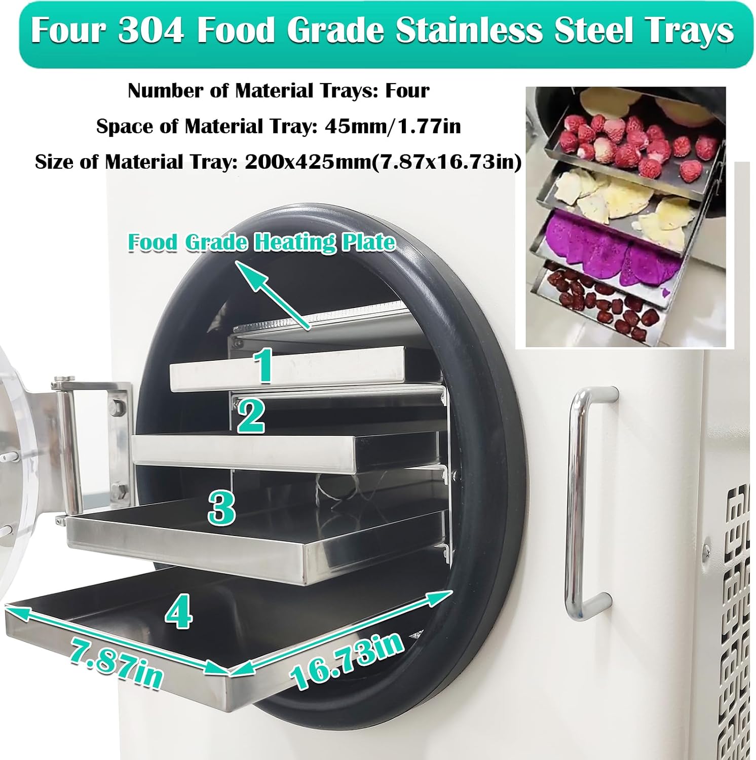 110V 4-Tray Freeze Dryer Vacuum Freeze Drying Machine with 0.4㎡ Freeze-Drying Area -25~+60℃ Temperature 11lbs/Batch Vacuum Food Dehydrator for Fruits Vegetables Meat, Used in Home Laboratory