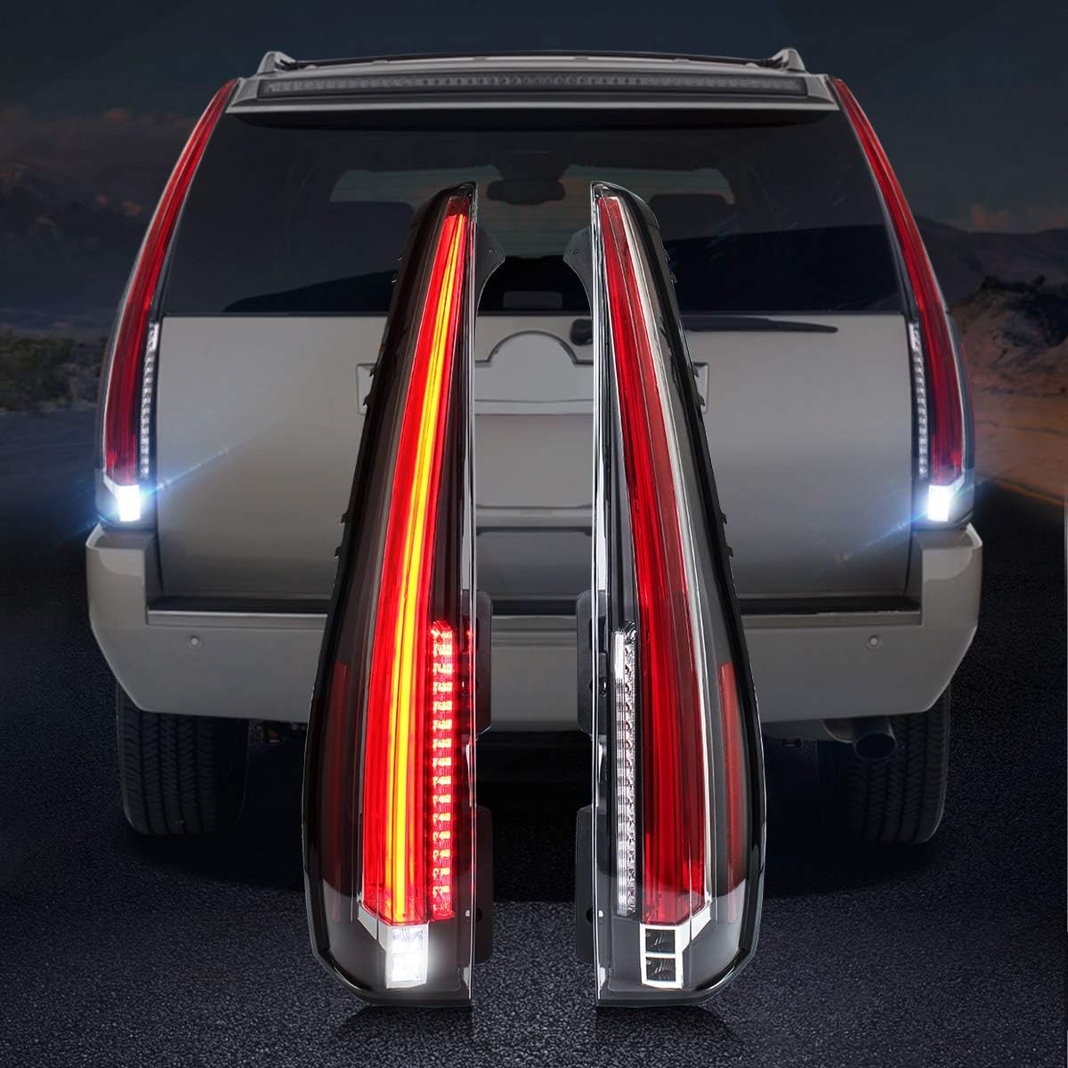 VLAND LED Tail Lights Assembly for Cadillac Escalade & Escalade ESV 2007-2014, Red lens, Not for GMC Yukon & Chevy Yukon, Not Compatible on Premium Models