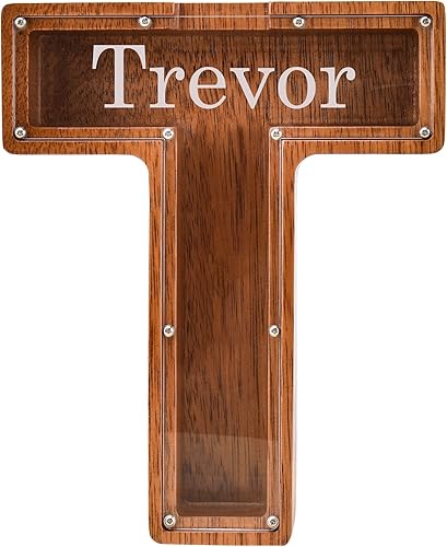 Vista 14 de Alcancía de madera personalizada con nombre grabado láser, 1.8 pulgadas de grosor, letras del alfabeto, banco de monedas, caja de dinero, iniciales