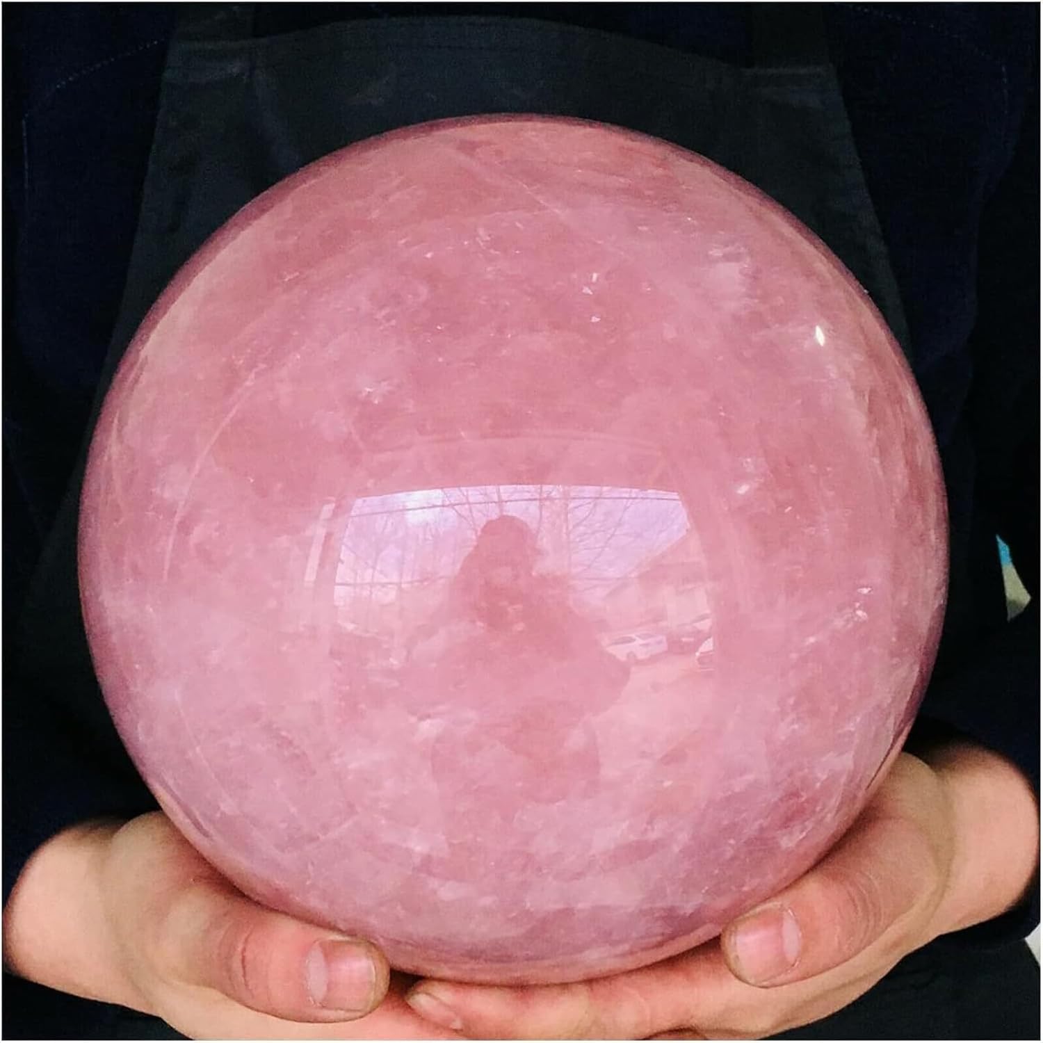 Polished Rose Crystal Balls Crystal Ball Ornaments Quartz Crystal Sphere with Stand for Home Living Room Desktop Decoration,11cm/4.3in