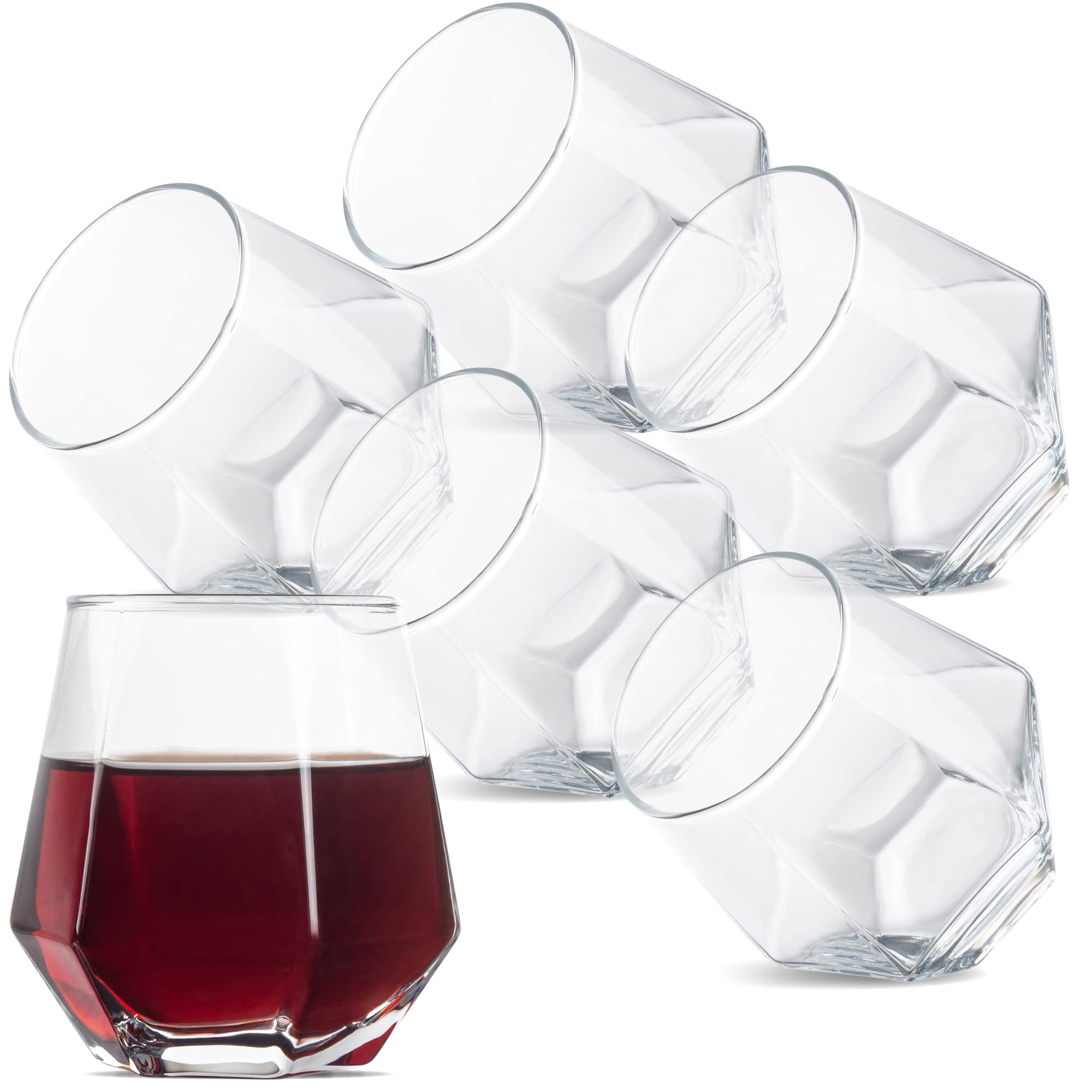 Lot de 6 verres à whisky en forme de diamant - Sans pied - Design géométrique inclinable - Verres à whisky à rouler - Anti-basculement - En forme de diamant - Verres inclinés pour Wiskey/vin