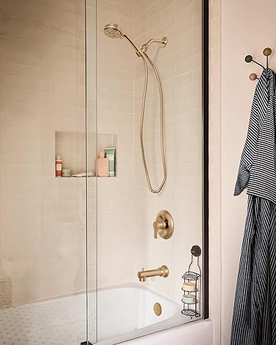 Miniatura 3 de Moen Meena 82618BZG - Grifo de ducha moderno de un solo mango dorado bronce con ducha de mano y boquilla de bañera para bañera, válvula incluida,