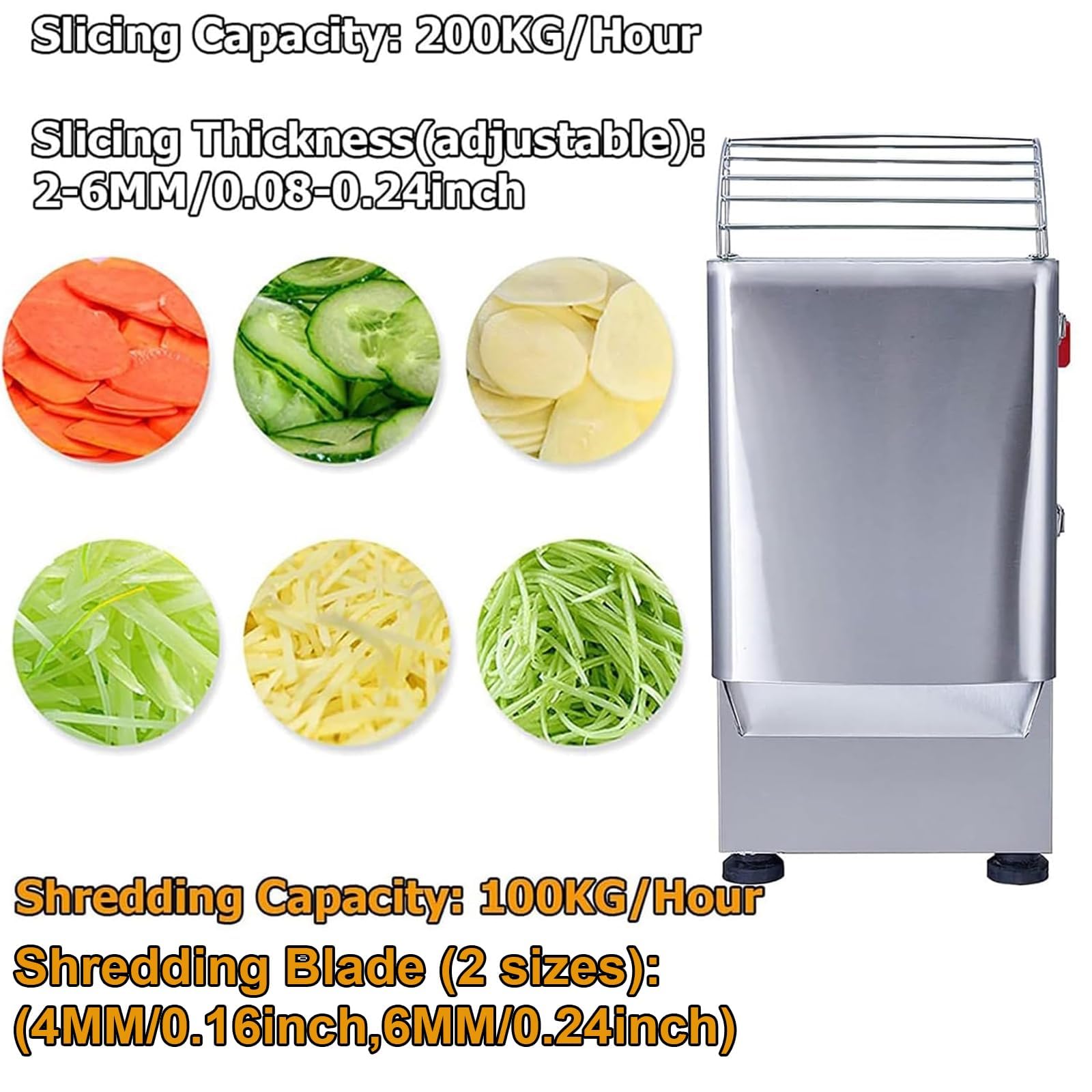 Cortador y triturador de verduras comercial, cortador de alimentos de acero inoxidable 2 en 1 con grosor ajustable de 2 a 6 mm, entrada de alimentación doble para restaurantes y preparación de