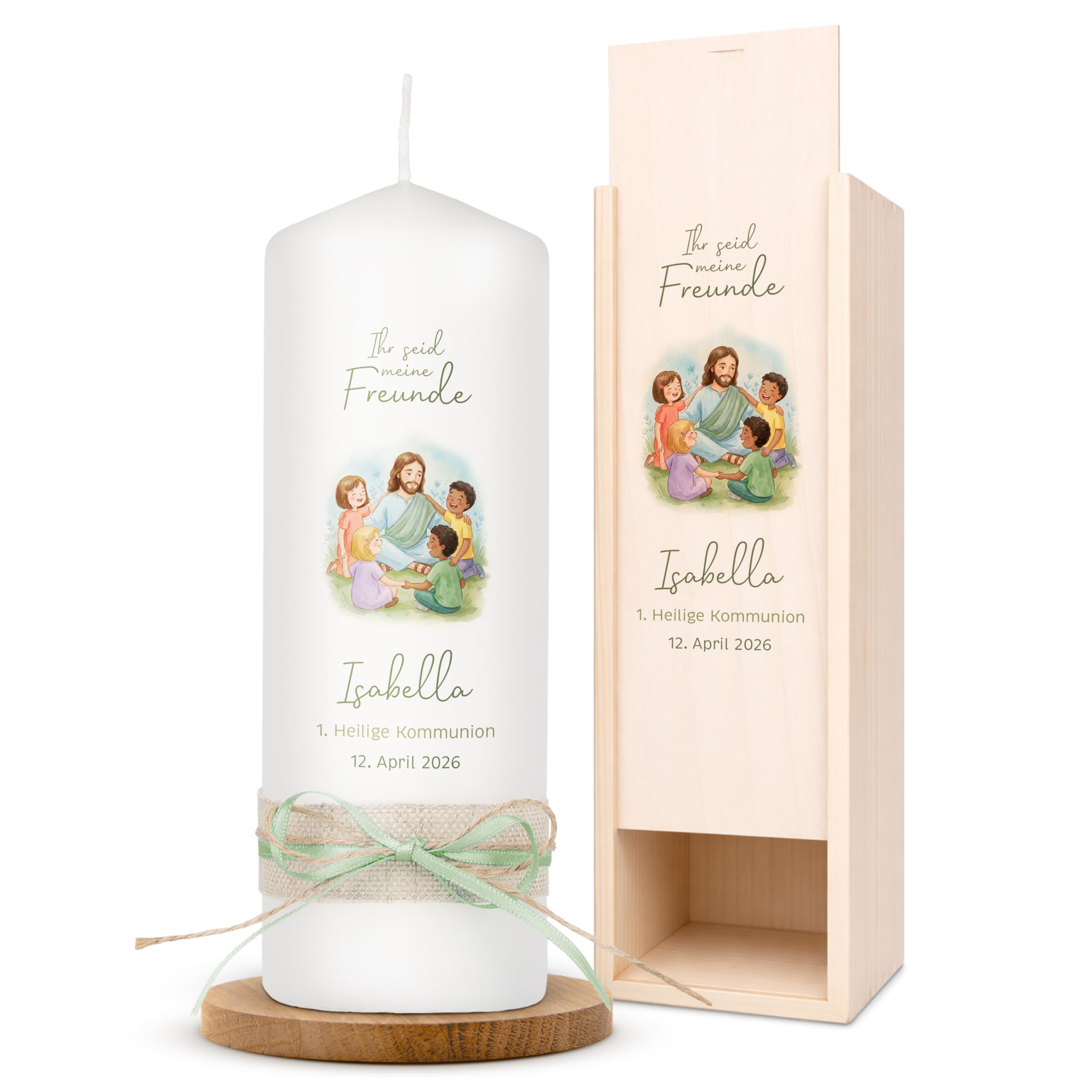 AMARI ® Kommunionkerze personalisiert "Jesus" H:20cm/⌀:7cm - Personalisierte Kommunionkerze für Jungen & Mädchen – Kerze zur Kommunion selbst gestalten