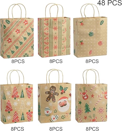 Miniatura 7 de Ogrmar 48 bolsas de regalo de Navidad, bolsas de papel de regalo de Navidad con impresiones de Navidad para regalos de fiesta navideña, caja de