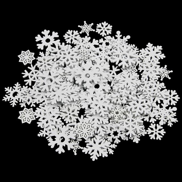 MAX COOK 100pcs Mini Christmas Wooden Snowflakes 24mm 35mm Mixed Snowflakes Cutouts Wood Ornaments for Christmas Decorations, Tree Decor, Kids Crafts DIY(White)