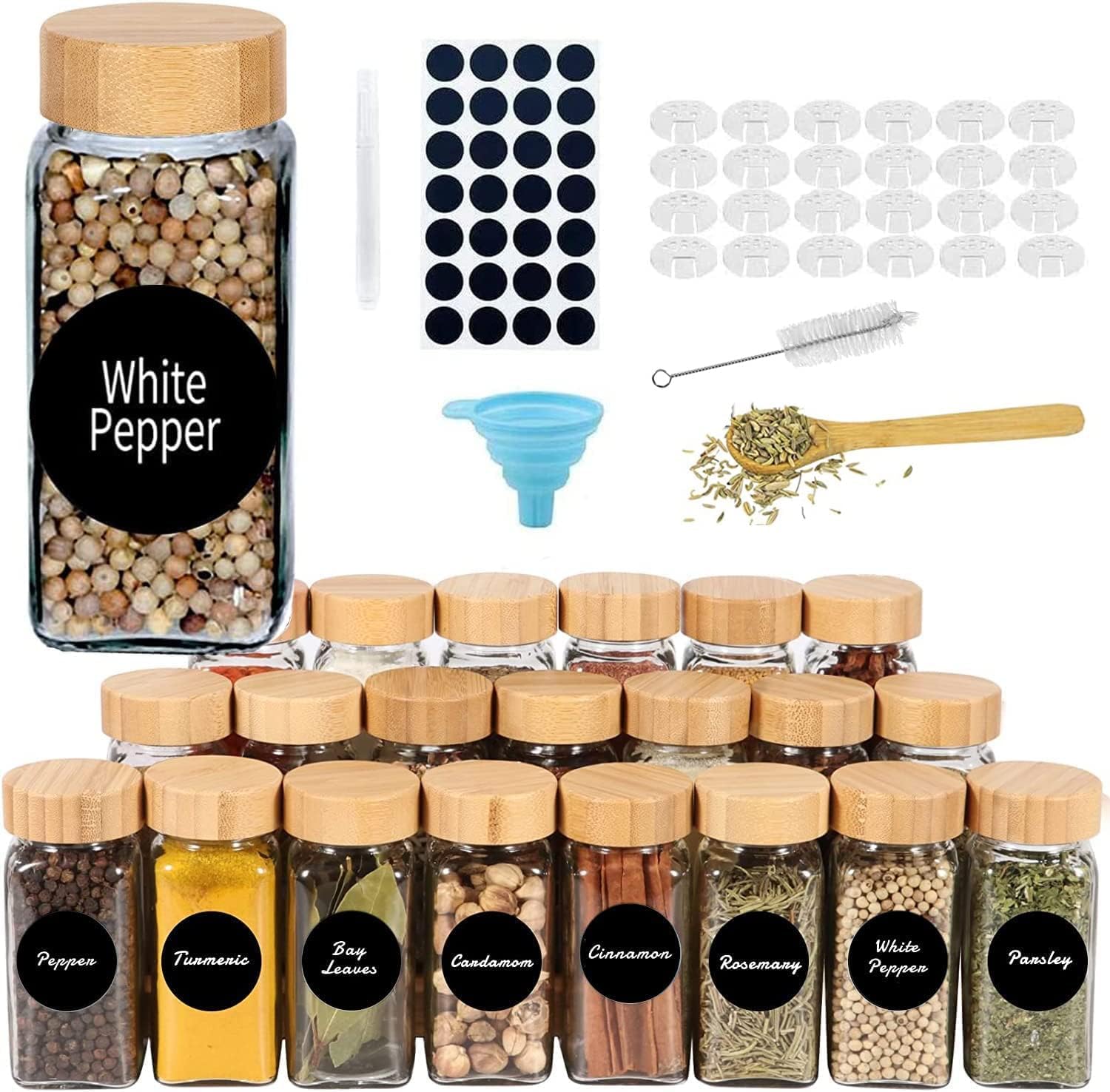 EOGILY 24 Glass Spice Jars with Labels, 4oz Empty Square Spice ...