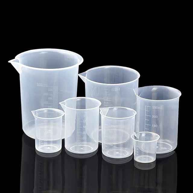 7 PCS Measuring Cup Plastic Beaker Measuring Jugs Transparent Labs Graduated Beakers 600ml 500ml 250ml 150ml 100ml 50m 25ml