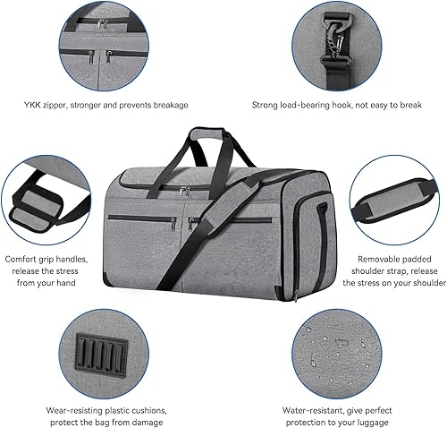 Miniatura 5 de Bukere - Bolsa de viaje convertible para viajes, bolsa de viaje convertible con compartimento para zapatos, correa de hombro desmontable, bolsa