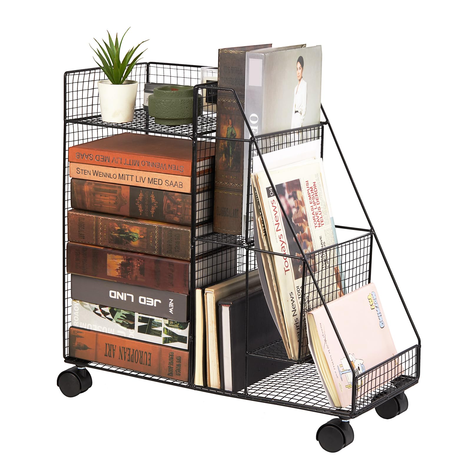 M.J COMFY-LIFE Sleek Compact Iron Storage Cart - Rolling Under-Desk Bookshelf with Easy Assembly and Painted Finish for Home & Office (Black)