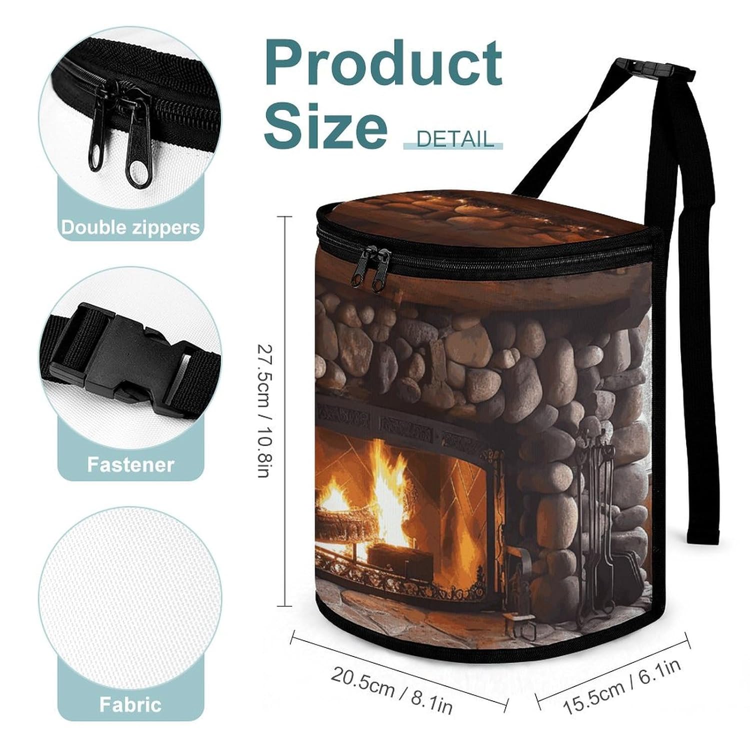 Hanging Car Trash Bag Christmas Rock Stone Fireplace Pattern Printed Car Garbage Storage Bag Leakproof Car Trash Can Portable Garbage Storage Bags