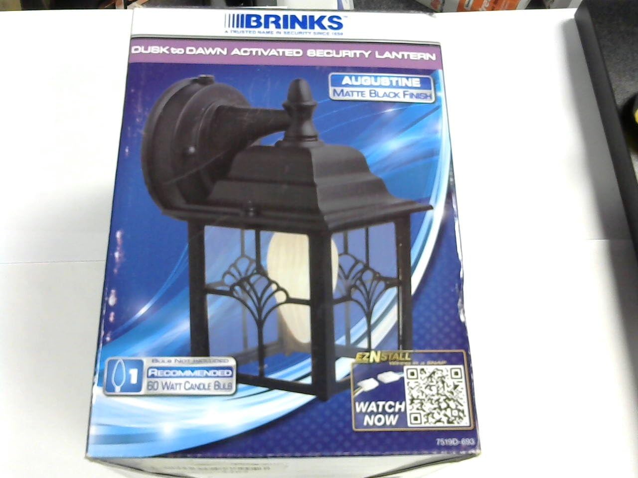 Brinks 7519D-693 LGT Augustine 60W with Dusk to Dawn Light, Matte Black