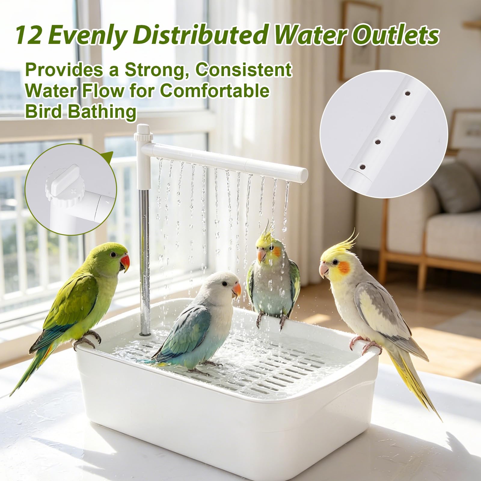 Vogeldusche Wellensittiche, Automatische Vogelbad mit USB Pumpe, Leise Vogel Dusche mit Wasserfall, Vogelbadewanne für Sittiche, Nymphensittiche und kleine Papageien