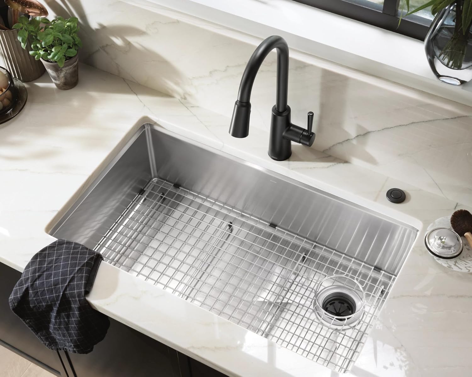 Moen GS161202R Luxe Chef Workstation System 33-Inch Dual Mount Single Bowl Kitchen Sink, Stainless Steel