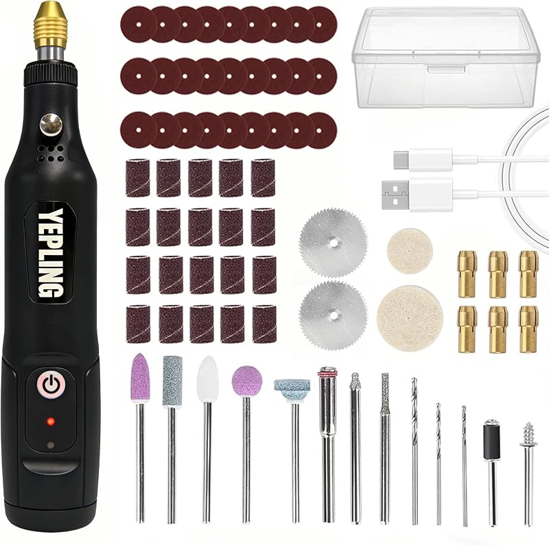 Cordless Rotary Tool, 3.7V Li-Ion 15000rpm Electric DIY Mini Polisher Kit, 72 Pieces Accessories USB Cordless Multi-Tool, Great for Nail Polishing and Light Work