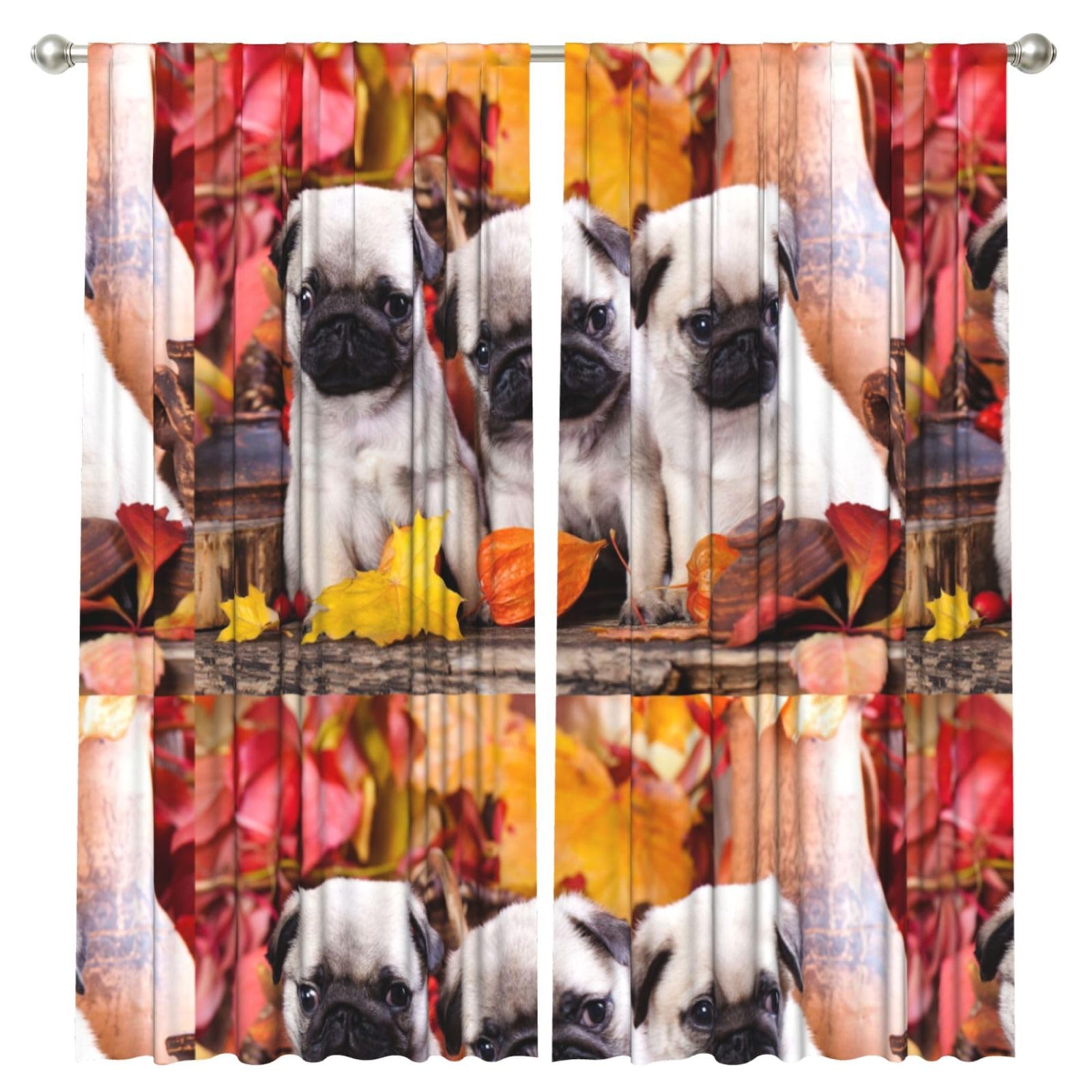 InOmak Puppys Pug, 2 Panels Window Curtains 52 x 84 Inch Blackout Curtains for Living Room Bedroom